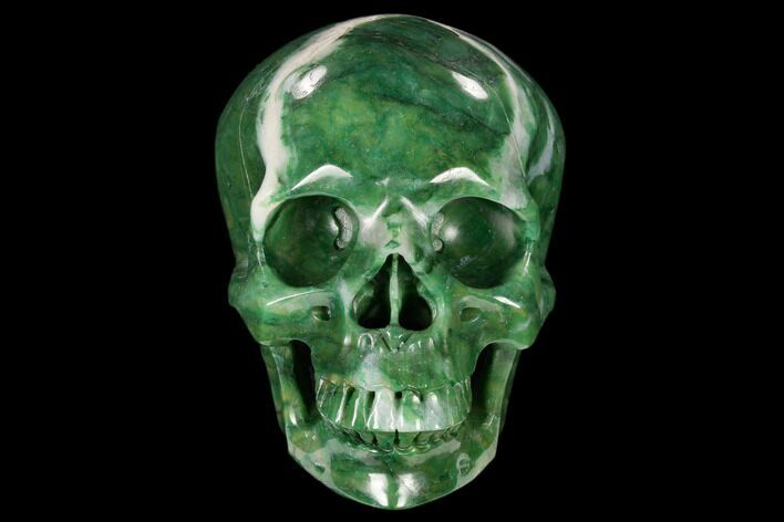Realistic, Carved Green Stone Verdite (Fuchsite) Skull #116514